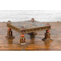 Indian 19th Century Low Coffee Table with Hand-Painted Dancers and Musicians