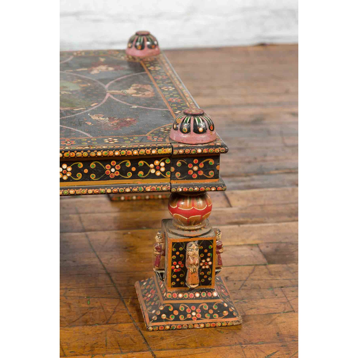 Indian Low Square Table with Colorful Hand-Painted Dancers &amp; Musicians-11. Asian &amp; Chinese Furniture, Art, Antiques, Vintage Home Décor for sale at FEA Home