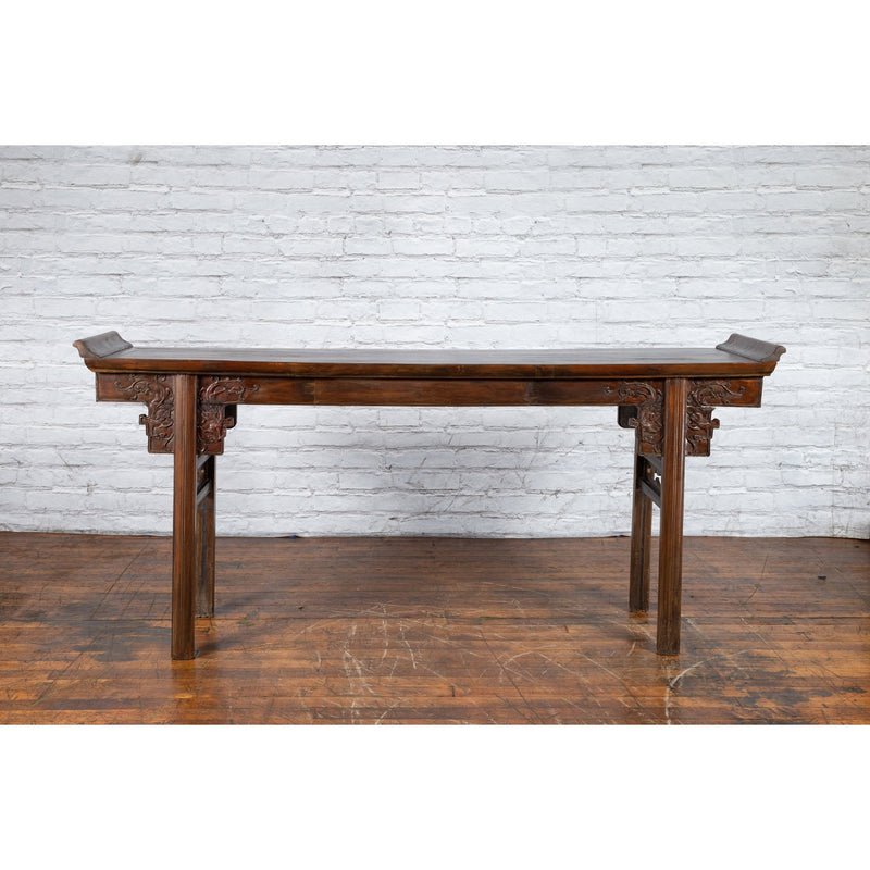 Chinese Early 20th Century Elmwood Altar Console Table with Carved Dragon Motifs-YN3970-3. Asian & Chinese Furniture, Art, Antiques, Vintage Home Décor for sale at FEA Home