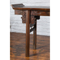 Chinese Early 20th Century Elmwood Altar Console Table with Carved Dragon Motifs