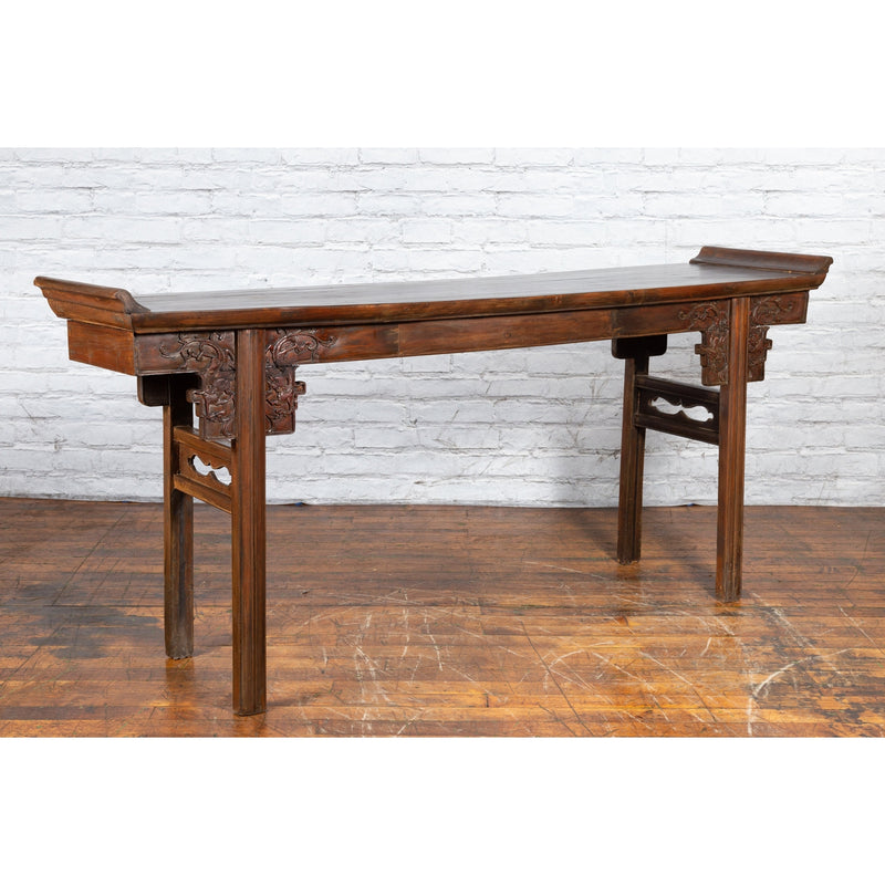 Chinese Early 20th Century Elmwood Altar Console Table with Carved Dragon Motifs-YN3970-9. Asian & Chinese Furniture, Art, Antiques, Vintage Home Décor for sale at FEA Home