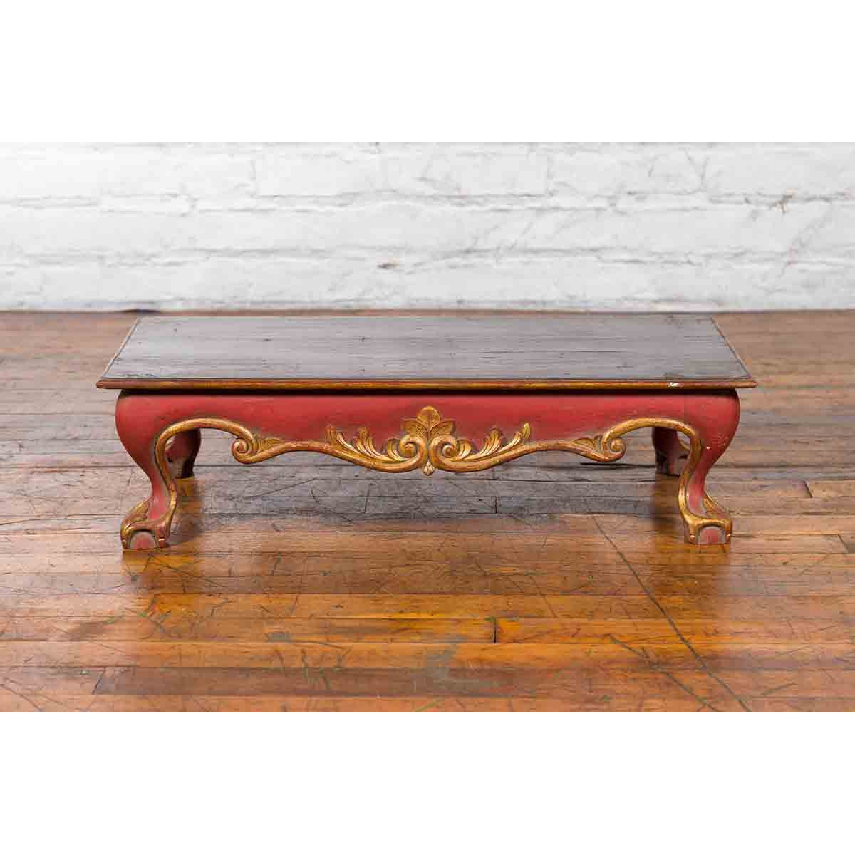 Indonesian Vintage Rococo Style Red and Gold Low Table with Ball-and-claw Feet-2. Asian & Chinese Furniture, Art, Antiques, Vintage Home Décor for sale at FEA Home