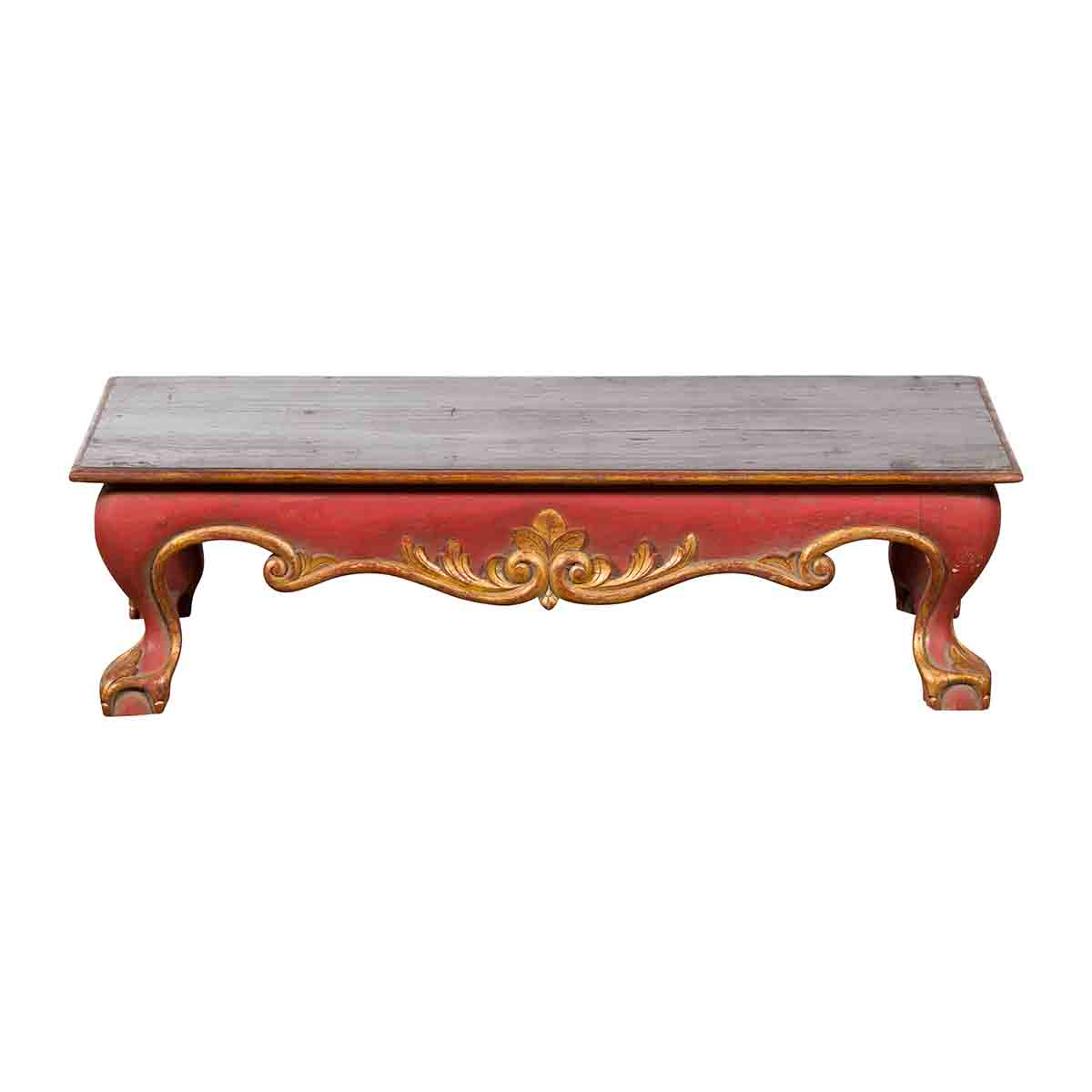 Indonesian Vintage Rococo Style Red and Gold Low Table with Ball-and-claw Feet-1. Asian & Chinese Furniture, Art, Antiques, Vintage Home Décor for sale at FEA Home