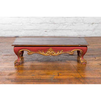 Indonesian Vintage Rococo Style Red and Gold Low Table with Ball-and-claw Feet