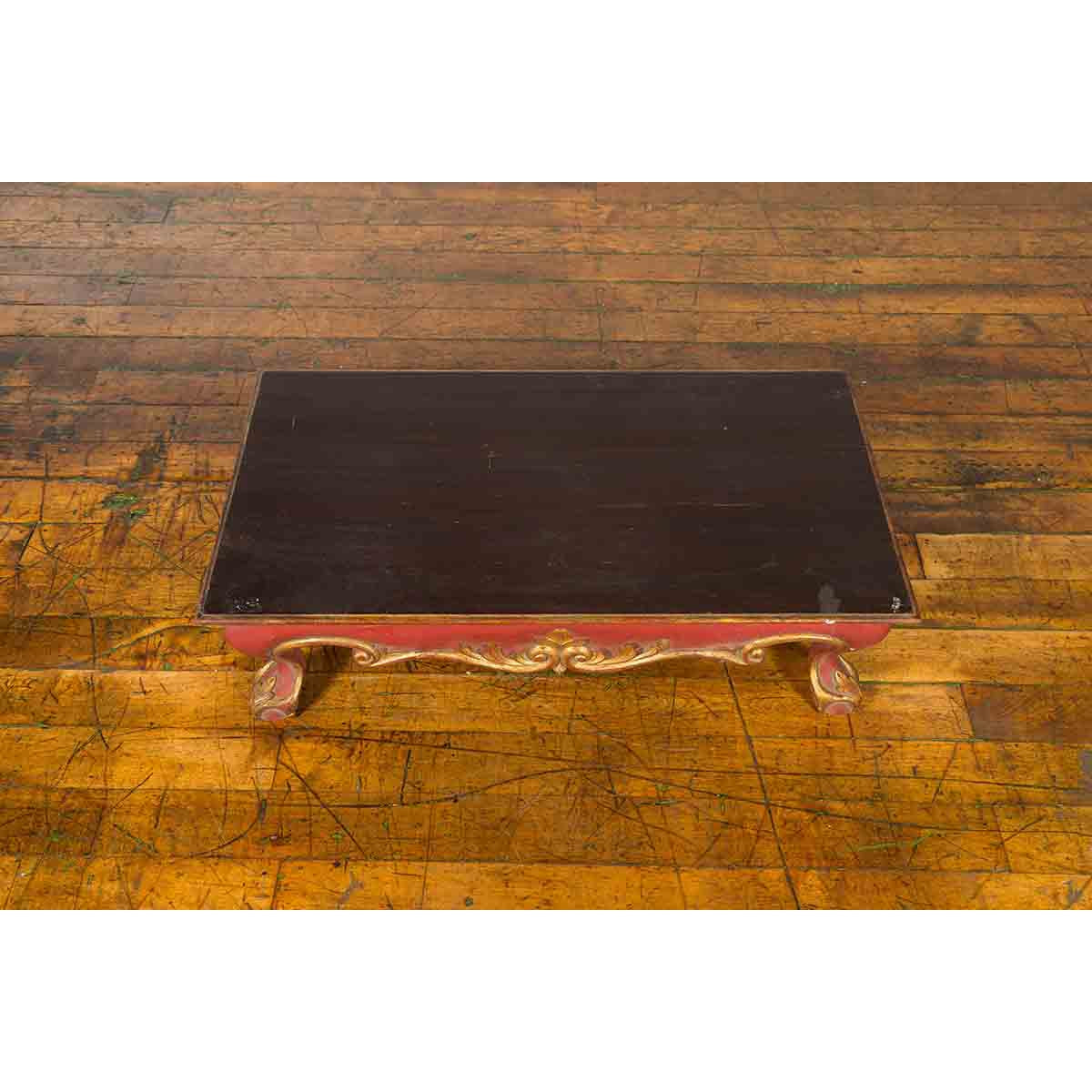 Indonesian Vintage Rococo Style Red and Gold Low Table with Ball-and-claw Feet-5. Asian &amp; Chinese Furniture, Art, Antiques, Vintage Home Décor for sale at FEA Home