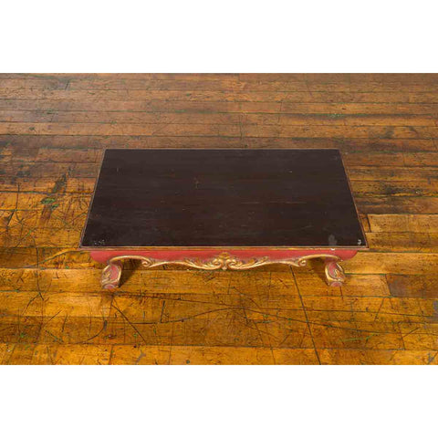 Indonesian Vintage Rococo Style Red and Gold Low Table with Ball-and-claw Feet