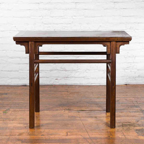 Chinese Early 20th Century Scholar's Altar Console Table with Carved Apron