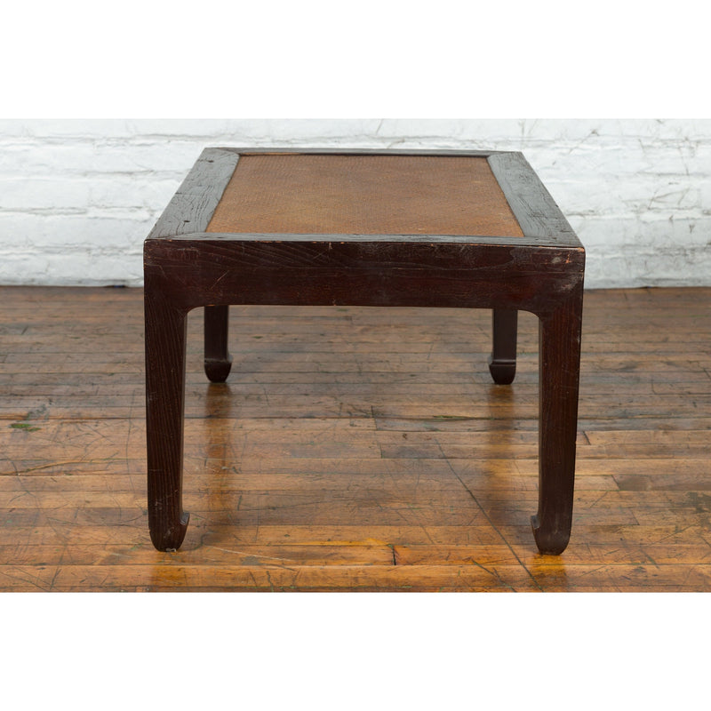 Chinese Early 20th Century Dark Brown Elm Coffee Table with Rattan Inset Top-YN4001-11. Asian & Chinese Furniture, Art, Antiques, Vintage Home Décor for sale at FEA Home