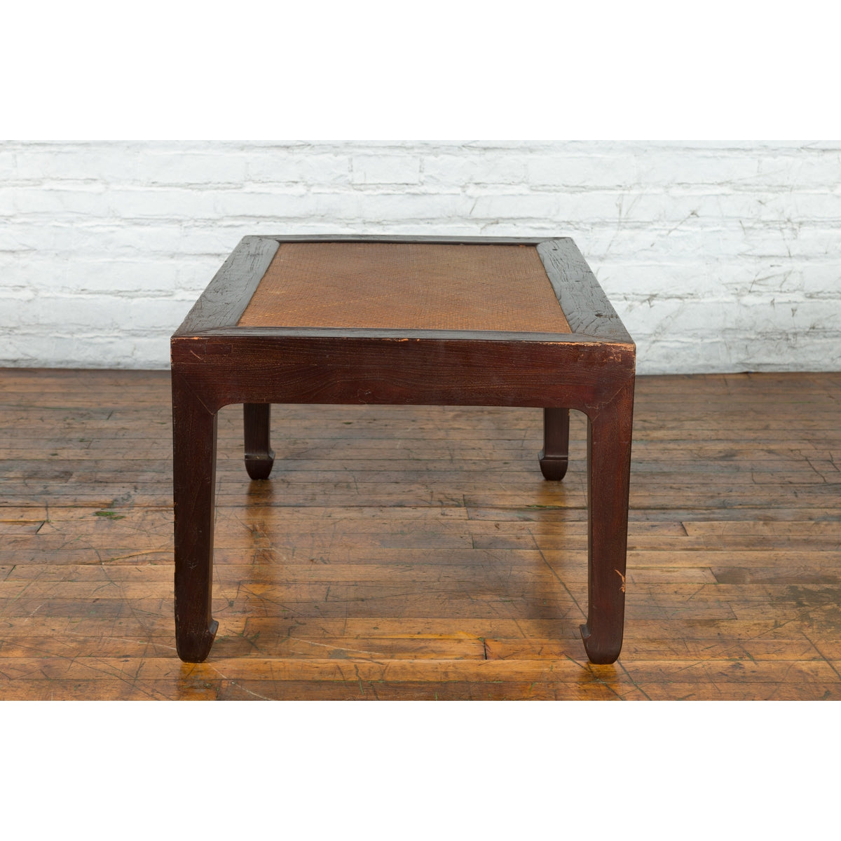 Chinese Early 20th Century Dark Brown Elm Coffee Table with Rattan Inset Top-12. Asian &amp; Chinese Furniture, Art, Antiques, Vintage Home Décor for sale at FEA Home