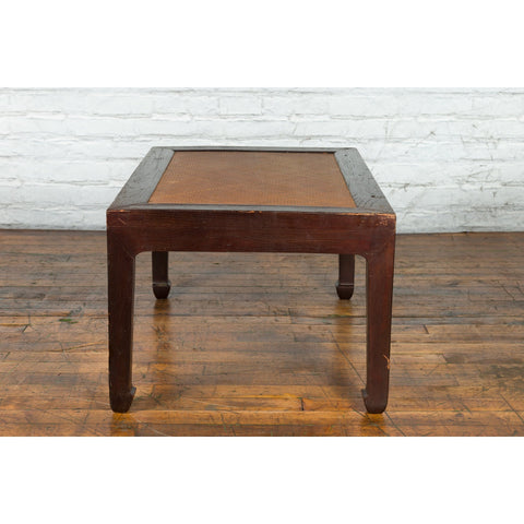 Chinese Early 20th Century Dark Brown Elm Coffee Table with Rattan Inset Top-YN4001-12. Asian & Chinese Furniture, Art, Antiques, Vintage Home Décor for sale at FEA Home