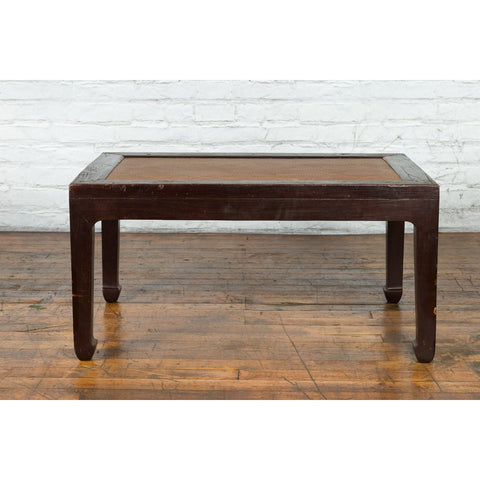 Chinese Early 20th Century Dark Brown Elm Coffee Table with Rattan Inset Top-YN4001-2. Asian & Chinese Furniture, Art, Antiques, Vintage Home Décor for sale at FEA Home
