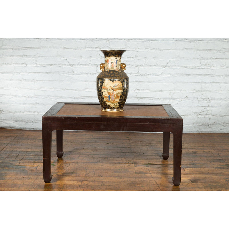 Chinese Early 20th Century Dark Brown Elm Coffee Table with Rattan Inset Top-YN4001-3. Asian & Chinese Furniture, Art, Antiques, Vintage Home Décor for sale at FEA Home