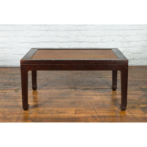Chinese Early 20th Century Dark Brown Elm Coffee Table with Rattan Inset Top-YN4001-5. Asian & Chinese Furniture, Art, Antiques, Vintage Home Décor for sale at FEA Home