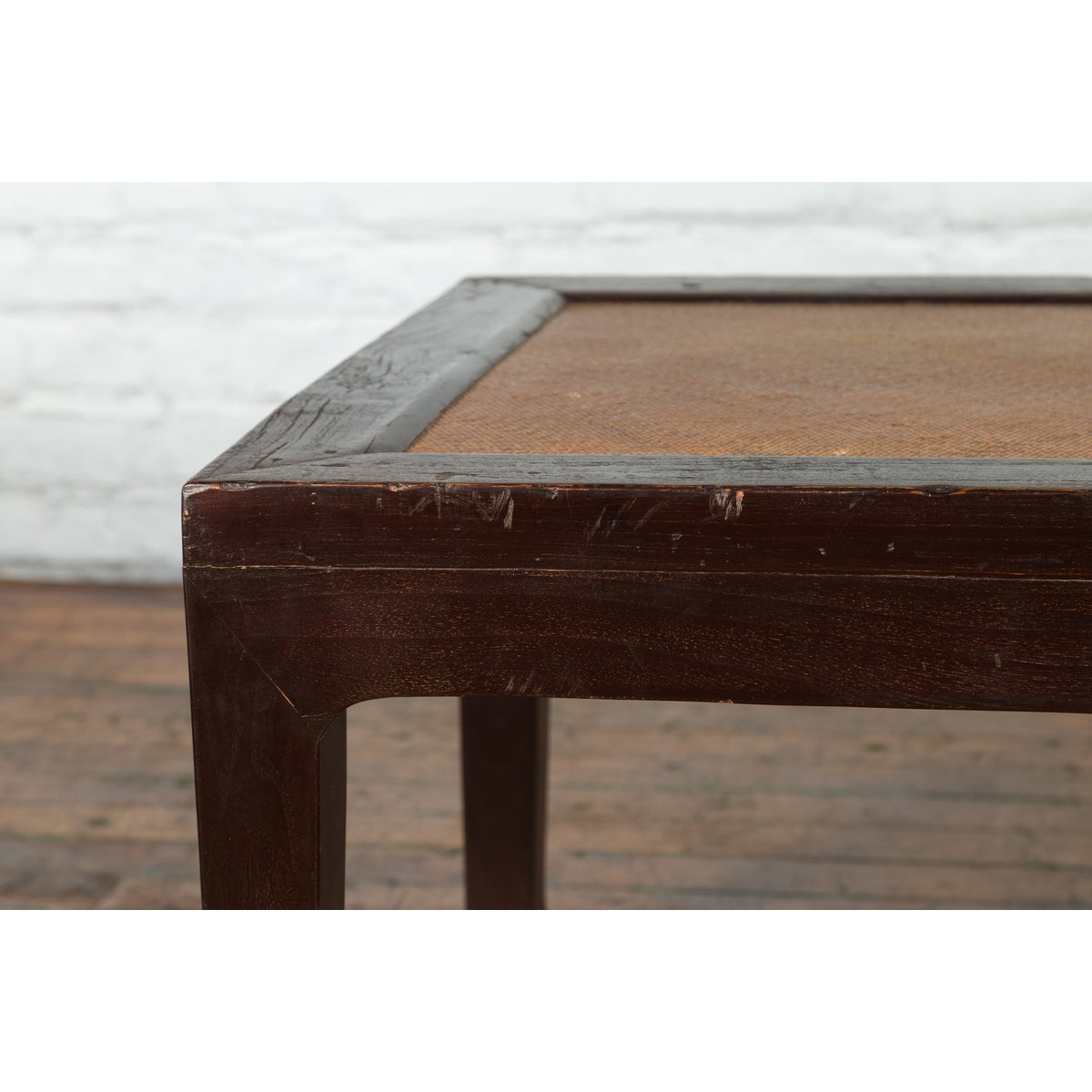 Chinese Early 20th Century Dark Brown Elm Coffee Table with Rattan Inset Top-8. Asian &amp; Chinese Furniture, Art, Antiques, Vintage Home Décor for sale at FEA Home