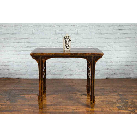 Early 20th Century Chinese Hand-Carved Altar Table with Distressed Patina-YN4009-2. Asian & Chinese Furniture, Art, Antiques, Vintage Home Décor for sale at FEA Home