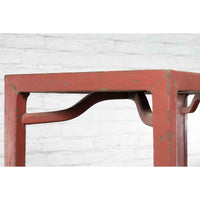 Chinese Qing Dynasty 19th Century Yumu Wood Wine Table with Original Red Lacquer