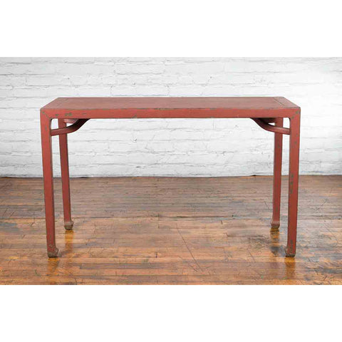 Chinese Qing Dynasty 19th Century Yumu Wood Wine Table with Original Red Lacquer-YN4046-18. Asian & Chinese Furniture, Art, Antiques, Vintage Home Décor for sale at FEA Home