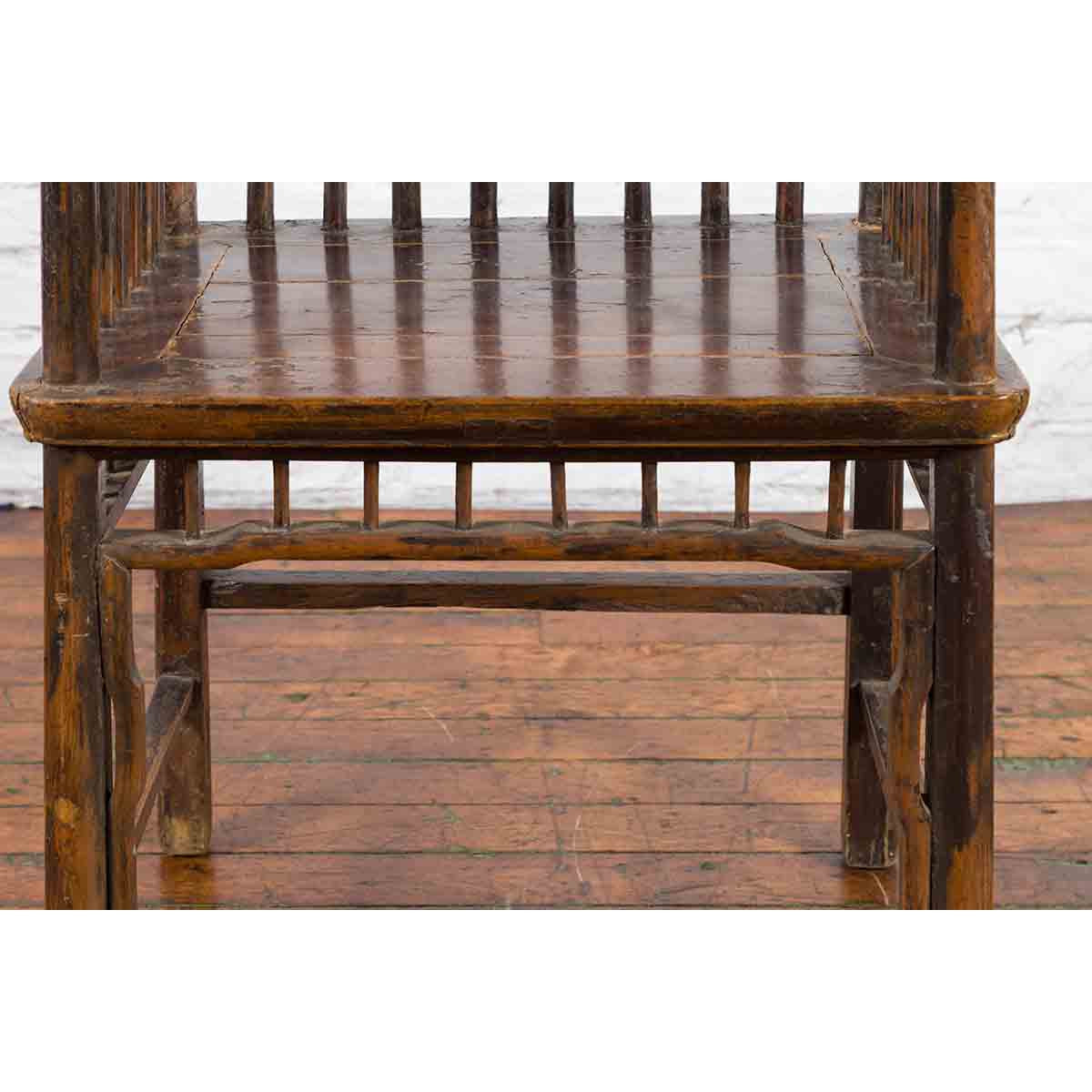 Chinese Qing Dynasty 19th Century Elmwood Armchair with Slatted Back and Arms-11. Asian &amp; Chinese Furniture, Art, Antiques, Vintage Home Décor for sale at FEA Home