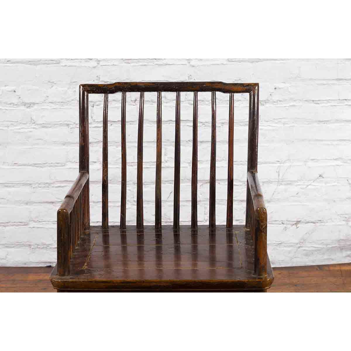 Chinese Qing Dynasty 19th Century Elmwood Armchair with Slatted Back and Arms-4. Asian &amp; Chinese Furniture, Art, Antiques, Vintage Home Décor for sale at FEA Home