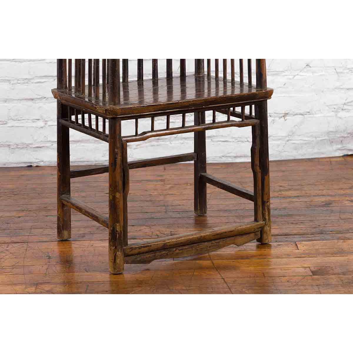 Chinese Qing Dynasty 19th Century Elmwood Armchair with Slatted Back and Arms-6. Asian &amp; Chinese Furniture, Art, Antiques, Vintage Home Décor for sale at FEA Home