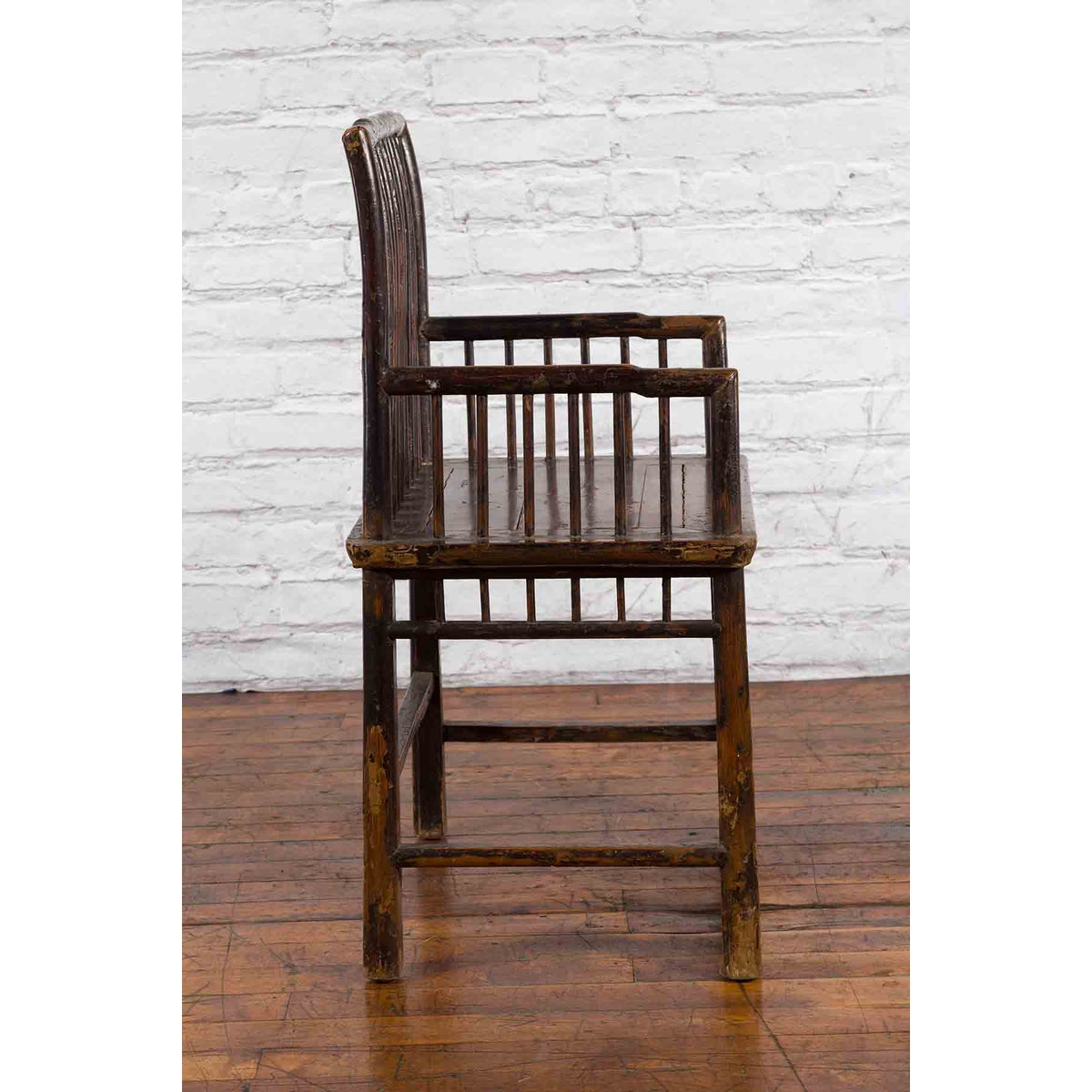 Chinese Qing Dynasty 19th Century Elmwood Armchair with Slatted Back and Arms-7. Asian &amp; Chinese Furniture, Art, Antiques, Vintage Home Décor for sale at FEA Home