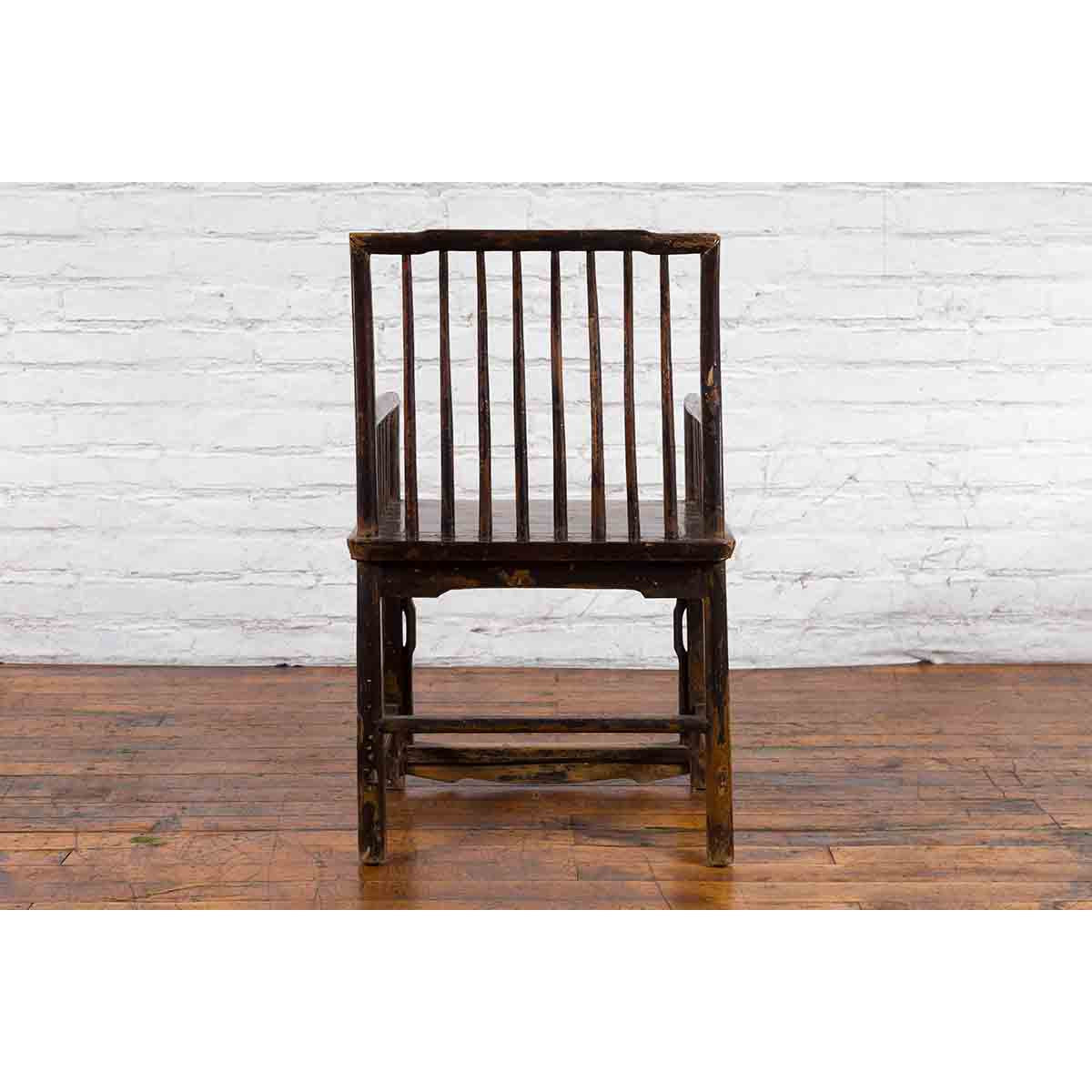 Chinese Qing Dynasty 19th Century Elmwood Armchair with Slatted Back and Arms-8. Asian &amp; Chinese Furniture, Art, Antiques, Vintage Home Décor for sale at FEA Home