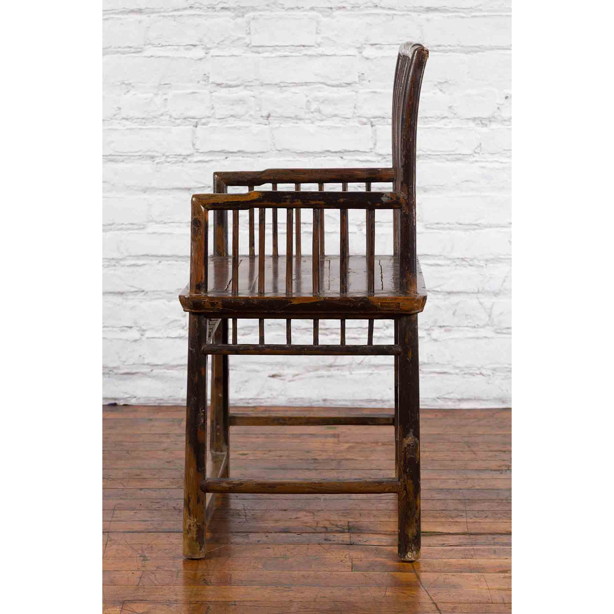 Chinese Qing Dynasty 19th Century Elmwood Armchair with Slatted Back and Arms-9. Asian &amp; Chinese Furniture, Art, Antiques, Vintage Home Décor for sale at FEA Home