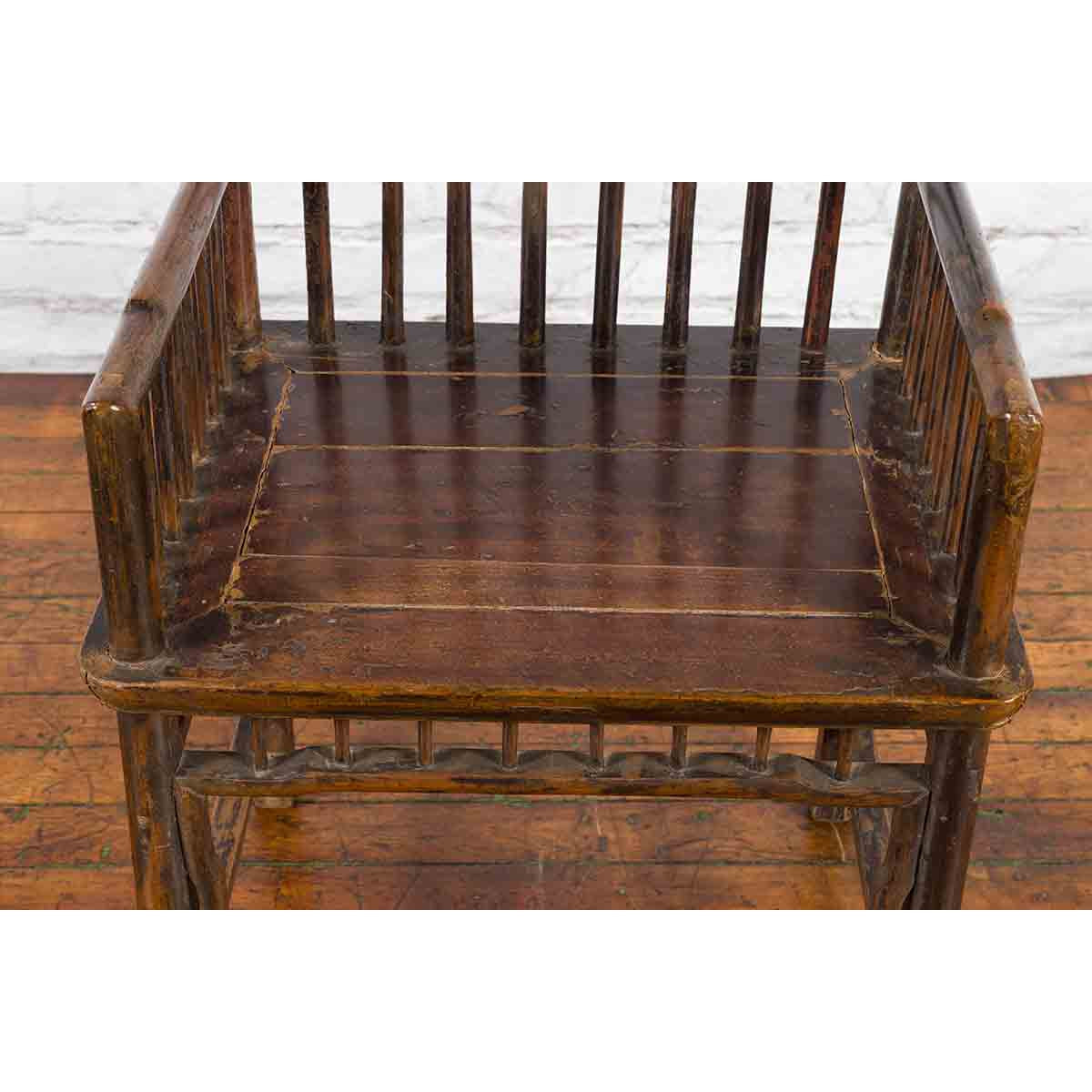 Chinese Qing Dynasty 19th Century Elmwood Armchair with Slatted Back and Arms-10. Asian &amp; Chinese Furniture, Art, Antiques, Vintage Home Décor for sale at FEA Home