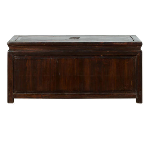 Chinese Early 20th Century Lacquered Trunk with Brass Hardware and Removable Top - Antique Chinese and Vintage Asian Furniture for Sale at FEA Home