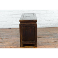 Chinese Early 20th Century Lacquered Trunk with Brass Hardware and Removable Top