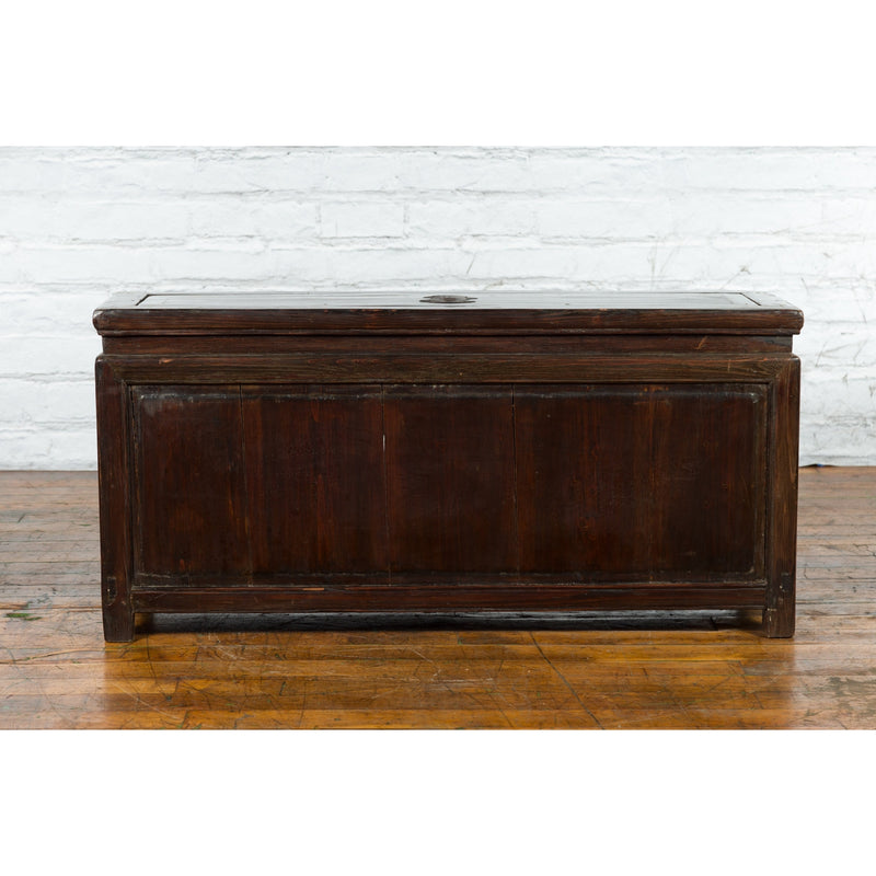 Chinese Early 20th Century Lacquered Trunk with Brass Hardware and Removable Top - Antique Chinese and Vintage Asian Furniture for Sale at FEA Home