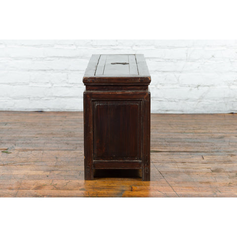 Chinese Early 20th Century Lacquered Trunk with Brass Hardware and Removable Top - Antique Chinese and Vintage Asian Furniture for Sale at FEA Home