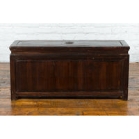 Chinese Early 20th Century Lacquered Trunk with Brass Hardware and Removable Top