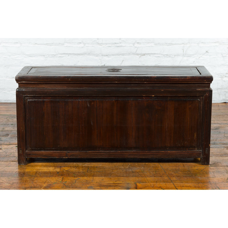 Chinese Early 20th Century Lacquered Trunk with Brass Hardware and Removable Top - Antique Chinese and Vintage Asian Furniture for Sale at FEA Home