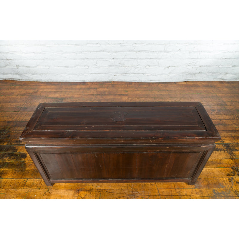 Chinese Early 20th Century Lacquered Trunk with Brass Hardware and Removable Top - Antique Chinese and Vintage Asian Furniture for Sale at FEA Home