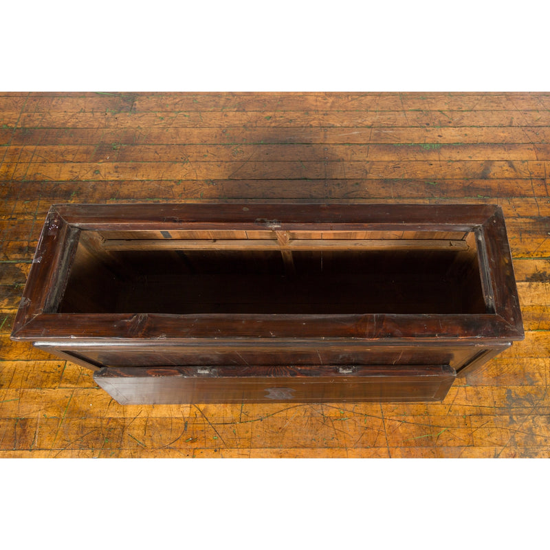 Chinese Early 20th Century Lacquered Trunk with Brass Hardware and Removable Top - Antique Chinese and Vintage Asian Furniture for Sale at FEA Home