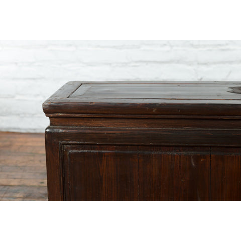 Chinese Early 20th Century Lacquered Trunk with Brass Hardware and Removable Top - Antique Chinese and Vintage Asian Furniture for Sale at FEA Home