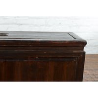 Chinese Early 20th Century Lacquered Trunk with Brass Hardware and Removable Top