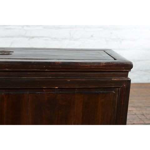 Chinese Early 20th Century Lacquered Trunk with Brass Hardware and Removable Top - Antique Chinese and Vintage Asian Furniture for Sale at FEA Home