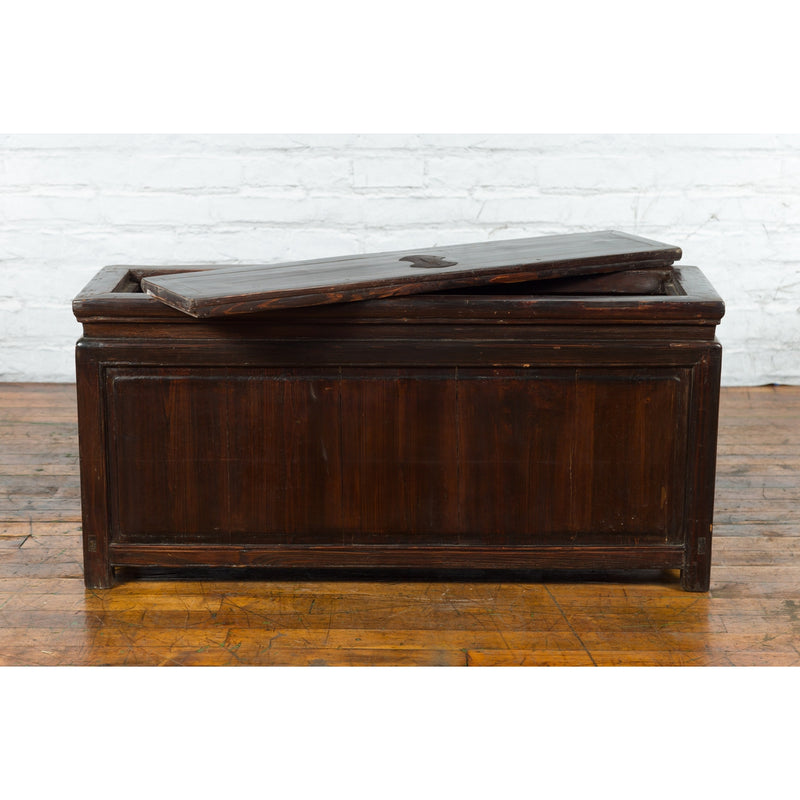 Chinese Early 20th Century Lacquered Trunk with Brass Hardware and Removable Top - Antique Chinese and Vintage Asian Furniture for Sale at FEA Home