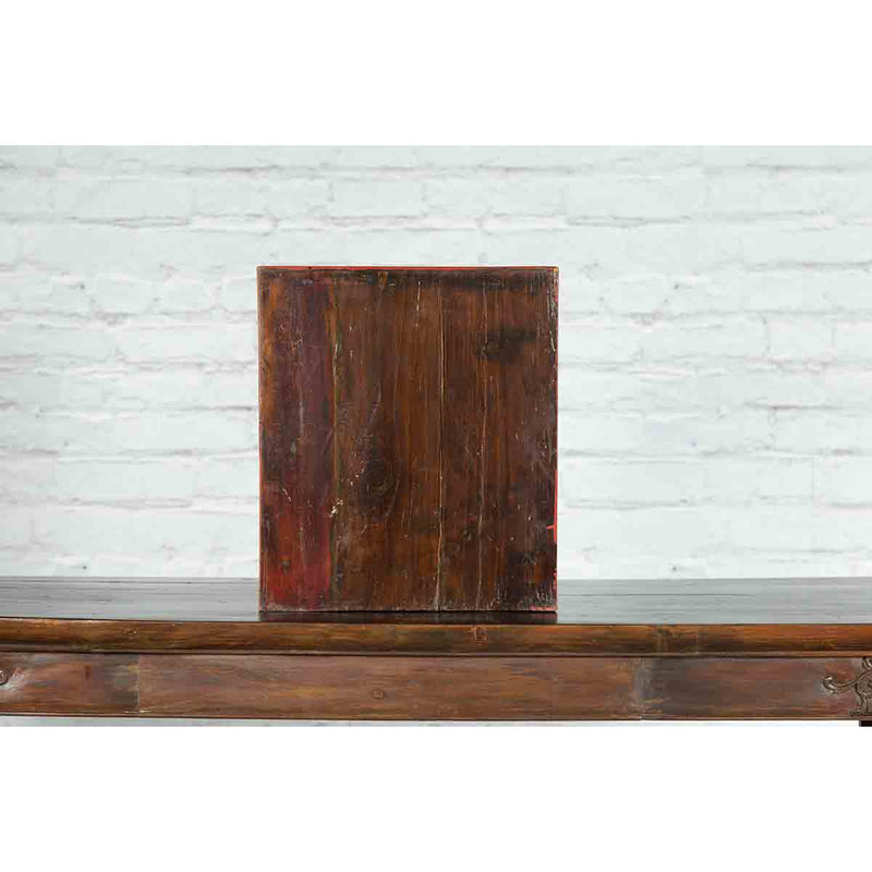 Small Chinese 1900s Red Lacquered Cabinet with Brass Hardware and Single Drawer
