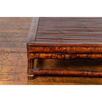 Chinese 19th Century Qing Dynasty Bamboo Low Coffee Table with Slatted Top