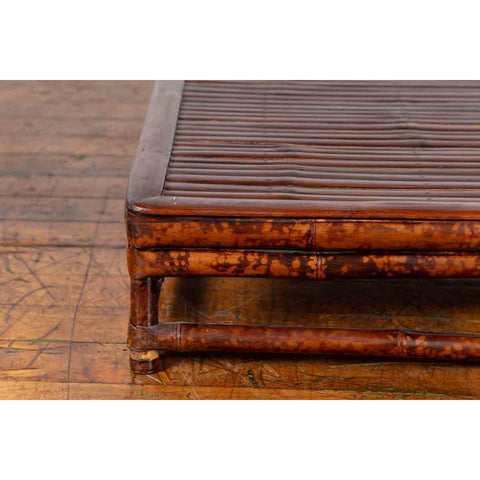 Chinese 19th Century Qing Dynasty Bamboo Low Coffee Table with Slatted Top
