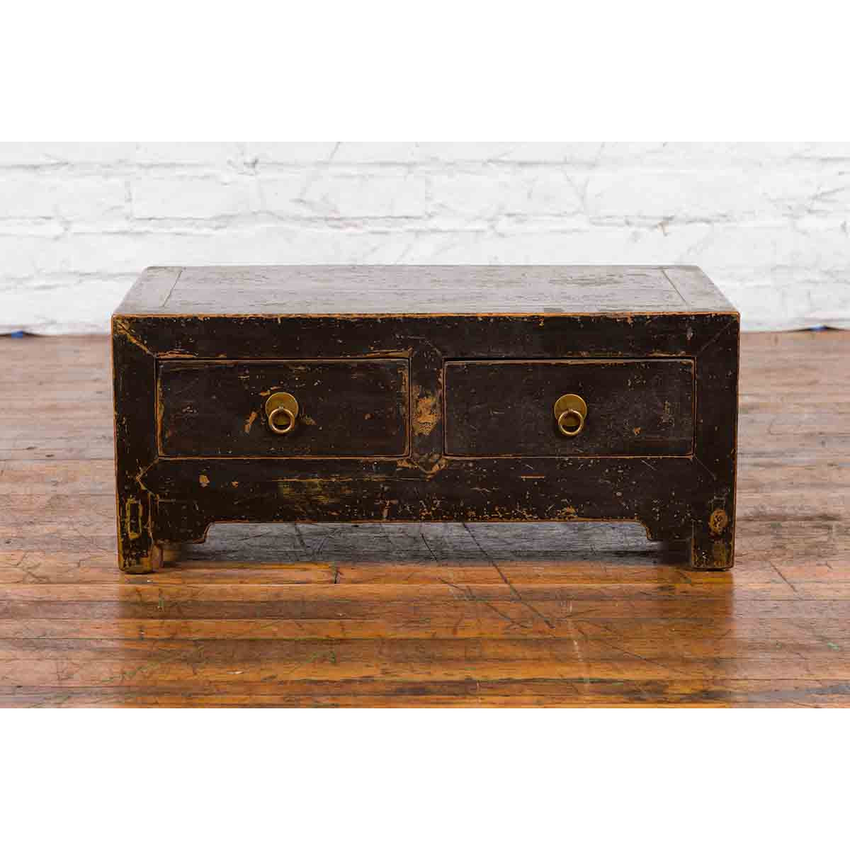 Chinese Qing Dynasty 19th Century Low Kang Dark Brown Lacquered Cabinet-2. Asian & Chinese Furniture, Art, Antiques, Vintage Home Décor for sale at FEA Home