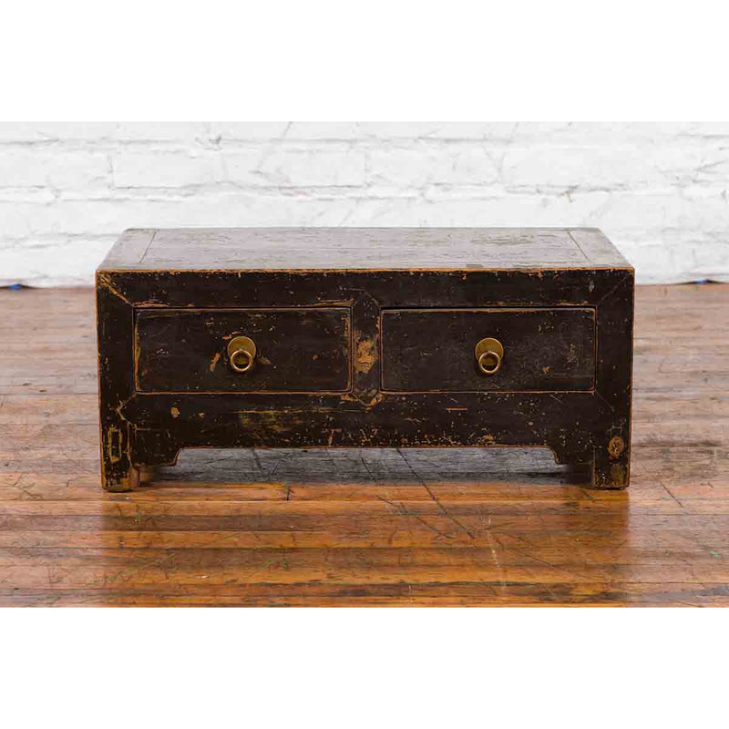 Chinese Qing Dynasty 19th Century Low Kang Dark Brown Lacquered Cabinet