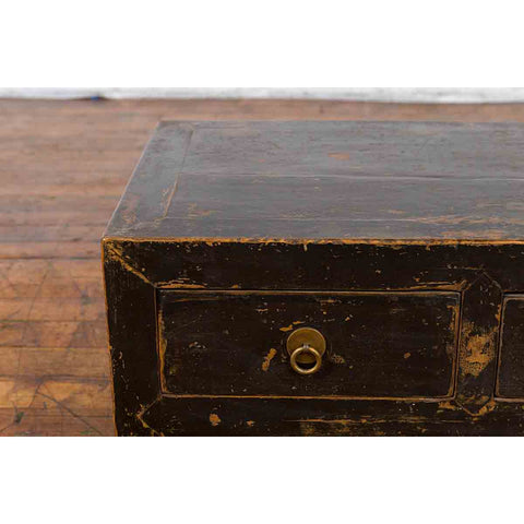 Chinese Qing Dynasty 19th Century Low Kang Dark Brown Lacquered Cabinet