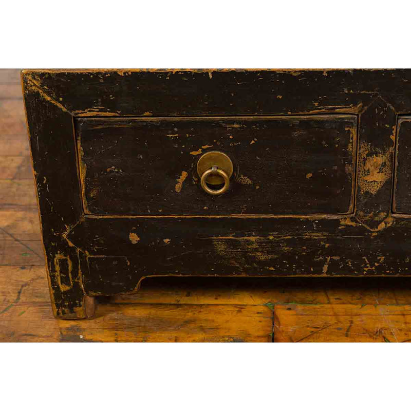 Chinese Qing Dynasty 19th Century Low Kang Dark Brown Lacquered Cabinet