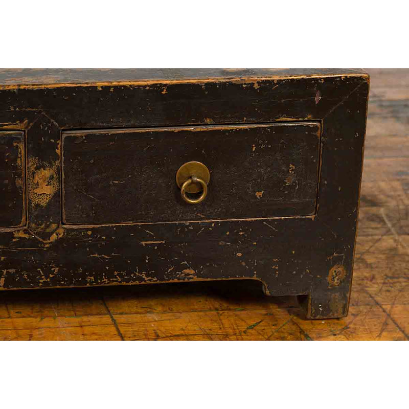 Chinese Qing Dynasty 19th Century Low Kang Dark Brown Lacquered Cabinet