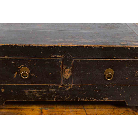 Chinese Qing Dynasty 19th Century Low Kang Dark Brown Lacquered Cabinet