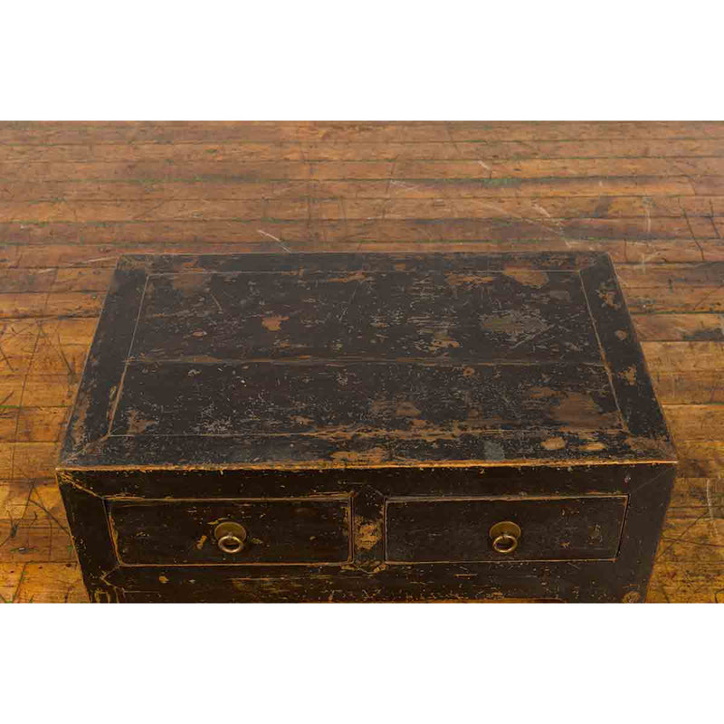 Chinese Qing Dynasty 19th Century Low Kang Dark Brown Lacquered Cabinet